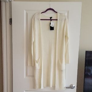 NWT Women's Long Cream Sweater Cardigan Size Small